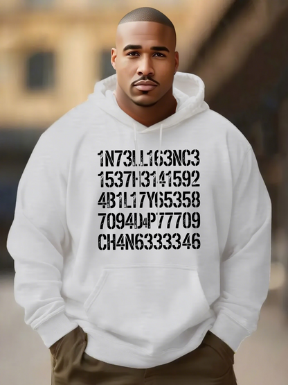 Men's Graphic Hoodie Bold Black Numbers And Letters Arranged In A Grid On Cotton Hoodie