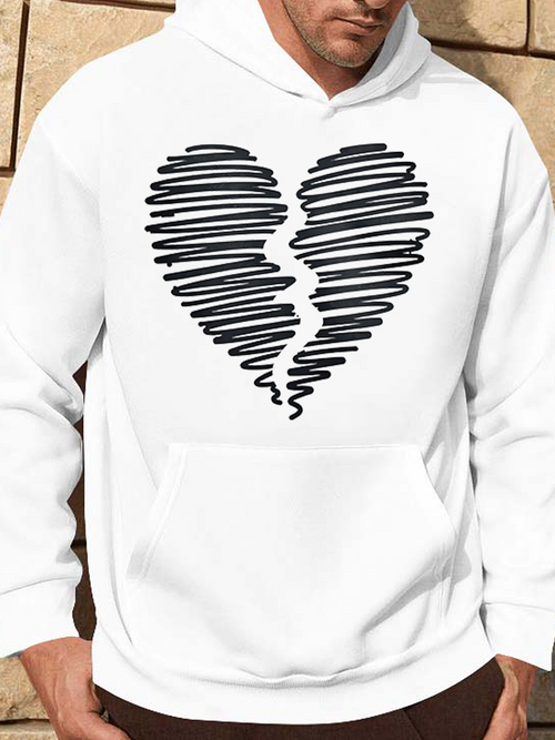 Men's Graphic Hoodie Sketch Lines Broken Heart Shape Centered Hoodie