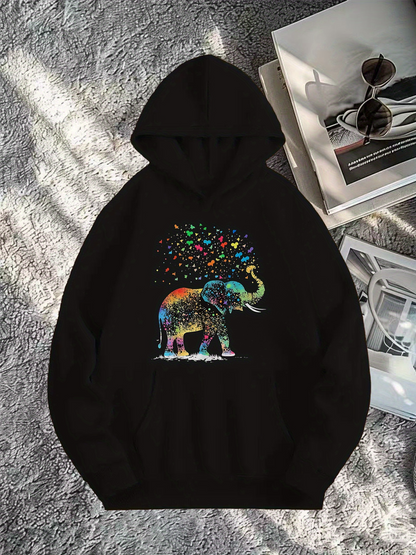 Men's Graphic Hoodie Colorful Balloons Floating Over A Playful Elephant