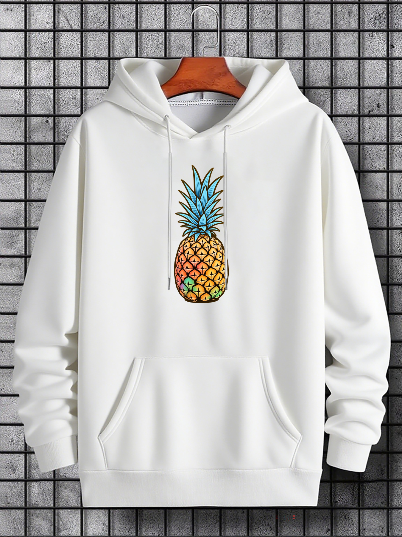 Men's Graphic Hoodie Hand Drawn Tropical Summer Fruit Pineapple Illustration Hoodie