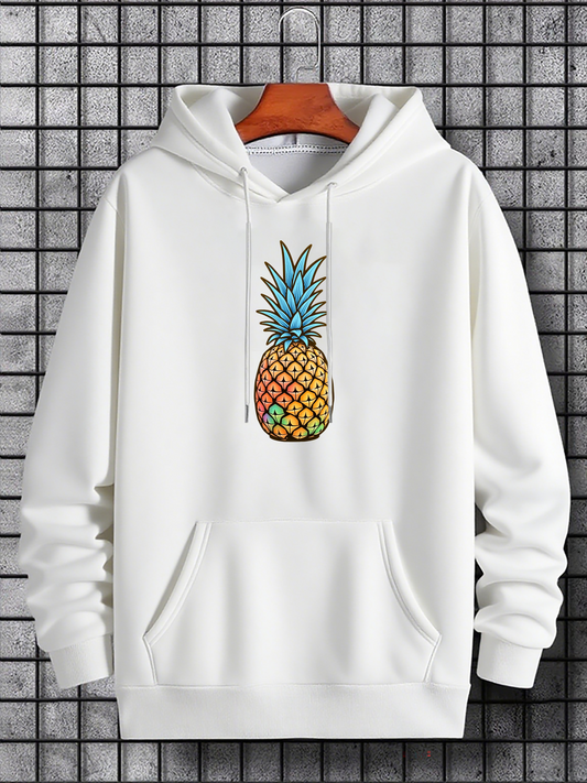 Men's Graphic Hoodie Hand Drawn Tropical Summer Fruit Pineapple Illustration Hoodie