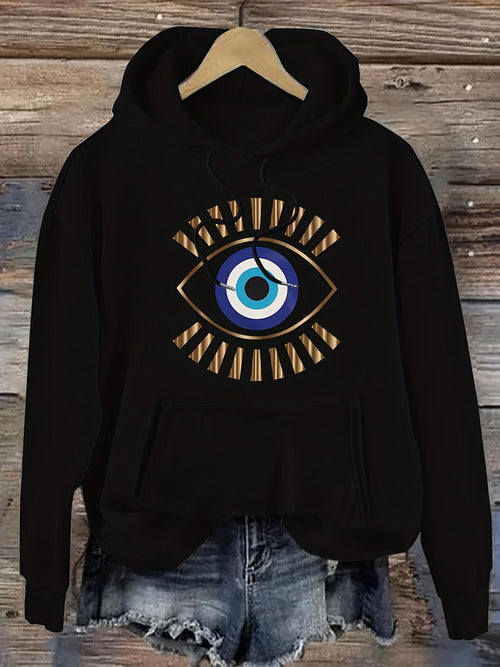 Women's Graphic Hoodie Radiant Blue Circle With Gold Rays Eye