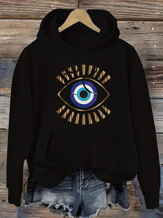 Women's Graphic Hoodie Radiant Blue Circle With Gold Rays Eye