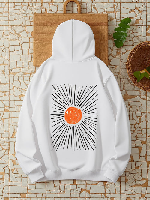 Women's Graphic Hoodie Radiant Orange Sunburst With Bold Black Rays Sun