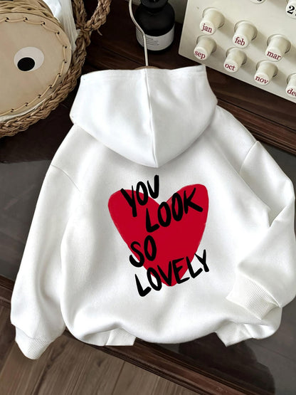 Women's Graphic Hoodie You Look So Lovely Bold Letters Over Red Heart Hoodie
