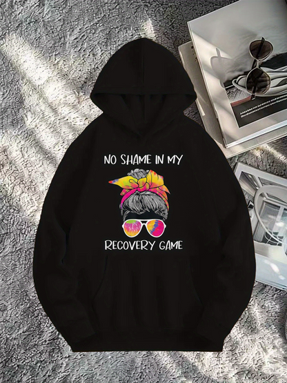 Men's Graphic Hoodie No Shame In My Recovery Game Colorful Sunglasses Bandana Hair Woman