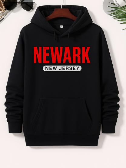 Men's Graphic Hoodie Newark New Jersey Bold Red Letters City Hoodie