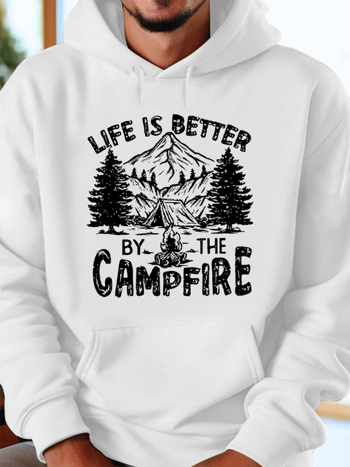 Men's Graphic Hoodie Life Is Better By The Campfire In Tranquil Forest With Majestic Mountain Scene Campfire