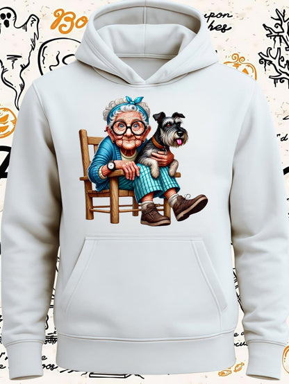 Women's Graphic Hoodie Charming Elderly Lady Sitting With Loyal Pet Dog