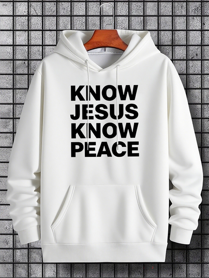 Men's Graphic Hoodie Know Jesus Know Peace Bold Block Letter Hoodie