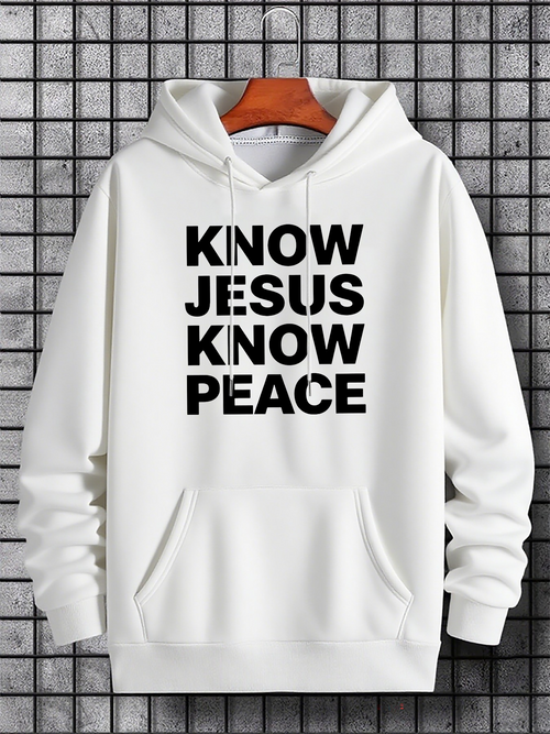 Men's Graphic Hoodie Know Jesus Know Peace Bold Block Letter Hoodie
