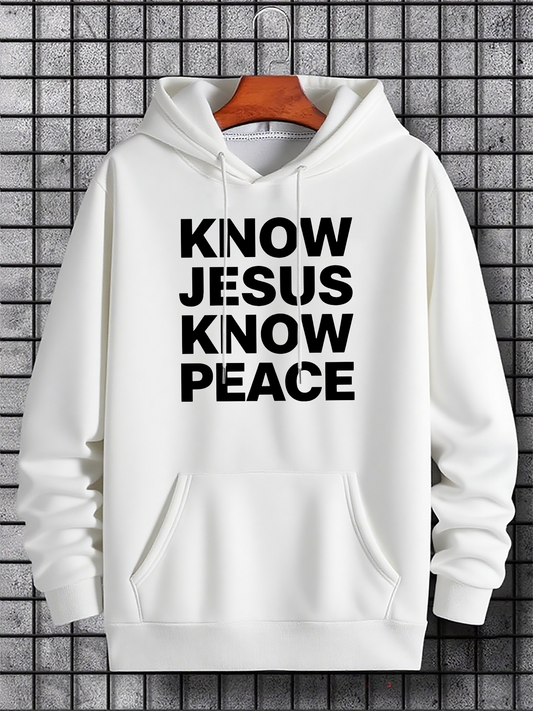 Men's Graphic Hoodie Know Jesus Know Peace Bold Block Letter Hoodie