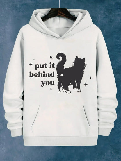 Women's Graphic Hoodie Put It Behind You Playful Fluffy Cat With Sparkling Star Accents Cat