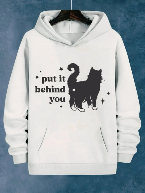 Women's Graphic Hoodie Put It Behind You Playful Fluffy Cat With Sparkling Star Accents Cat