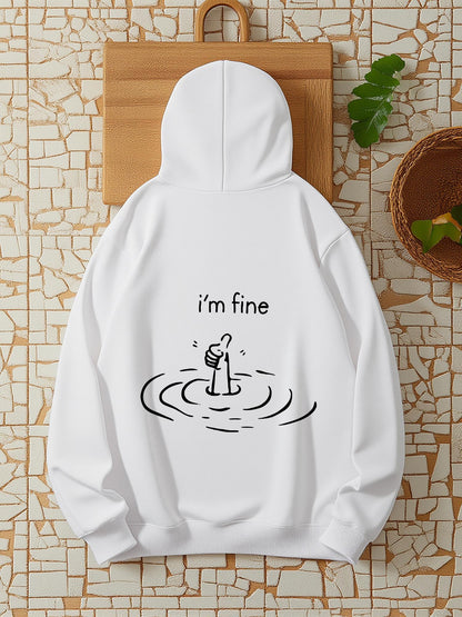 Women's Graphic Hoodie Im Fine Drowning Figure With Rippling Water And Minimalist Lines