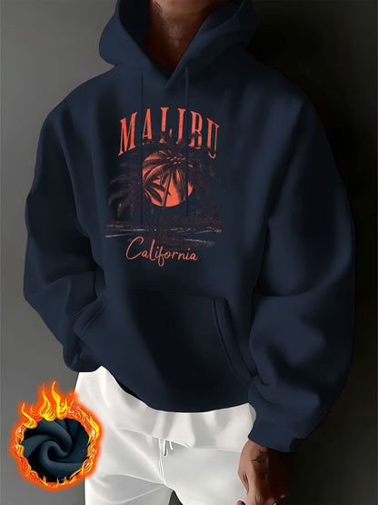 Men's Graphic Hoodie Malibu California Beach Sunset With Palm Trees And Vibrant Ocean Scene Hoodie