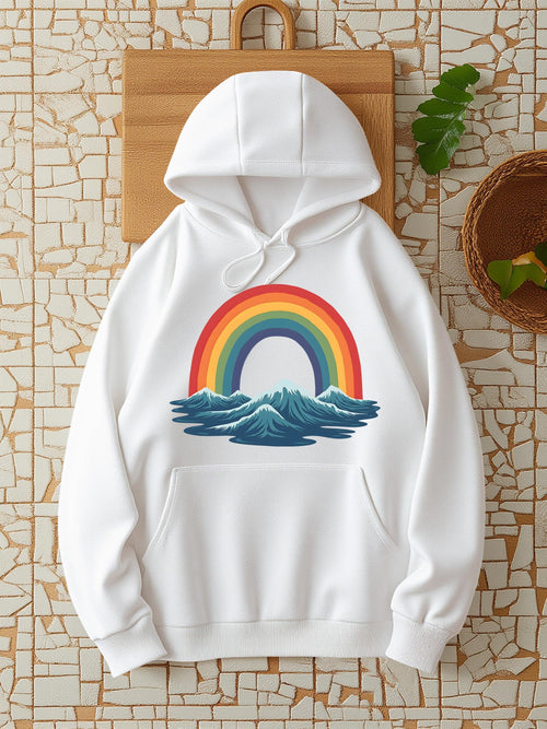 Women's Graphic Hoodie Vivid Rainbow Arising Above Ocean Waves And Flowing Water