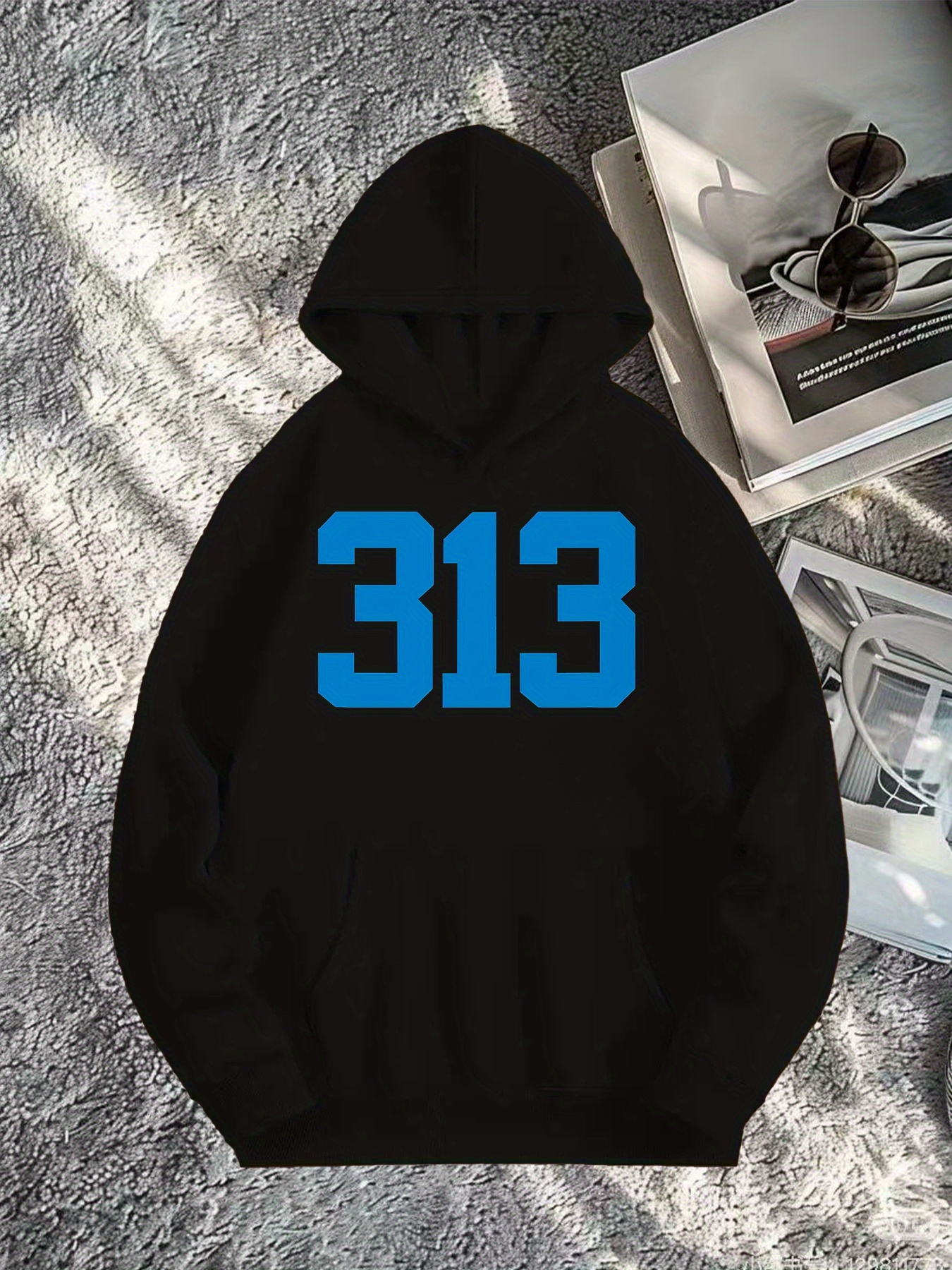 Men's Graphic Hoodie Bold Blue Block Digits With Shadowed Urban Streetwear Numbers