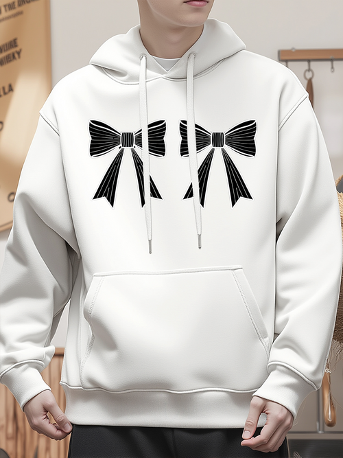 Men's Graphic Hoodie Monochrome Artistic Ribbons With Elegant Bold Shapes Bow