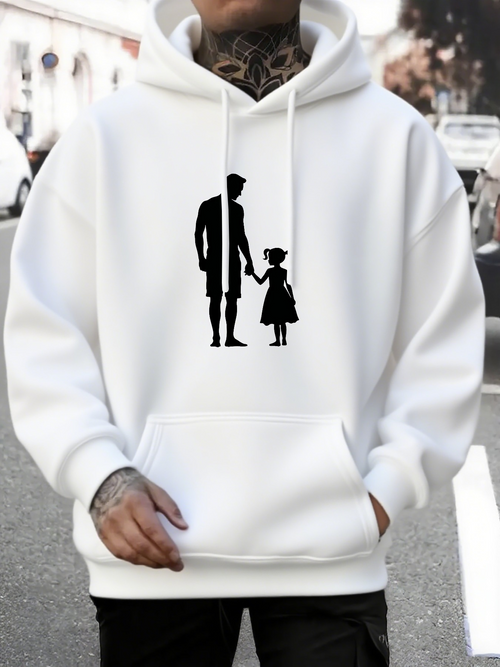 Men's Graphic Hoodie Silhouetted Figures Walking Hand In Hand Through The Calm City Street Scene