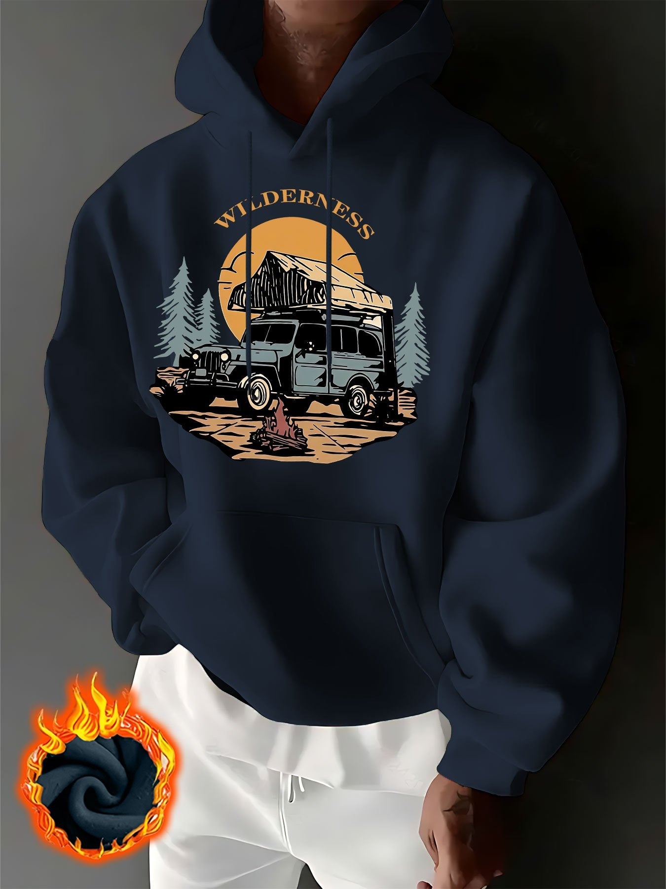 Men's Graphic Hoodie Wilderness Adventure At Sunset With Forest Pines And Off Road Vehicle