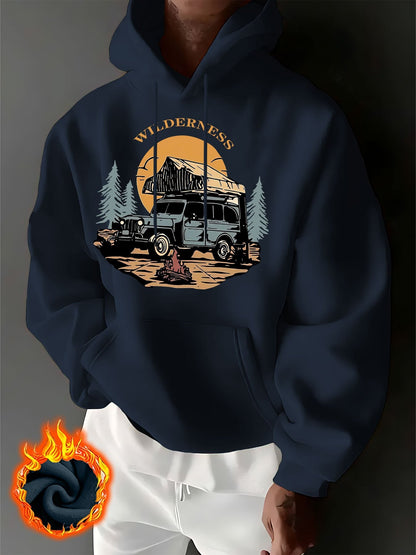 Men's Graphic Hoodie Wilderness Adventure At Sunset With Forest Pines And Off Road Vehicle