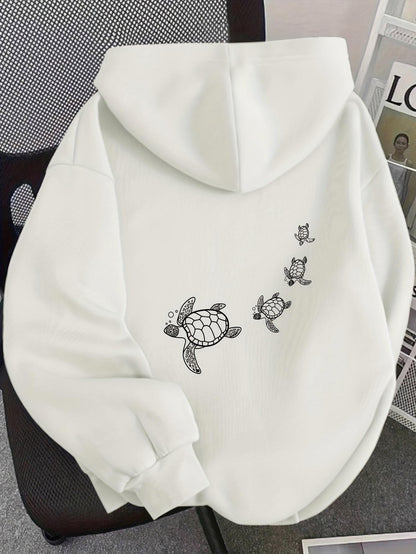 Women's Graphic Hoodie Playful Ocean Journey With Cute Swimming Baby Turtles Hoodie