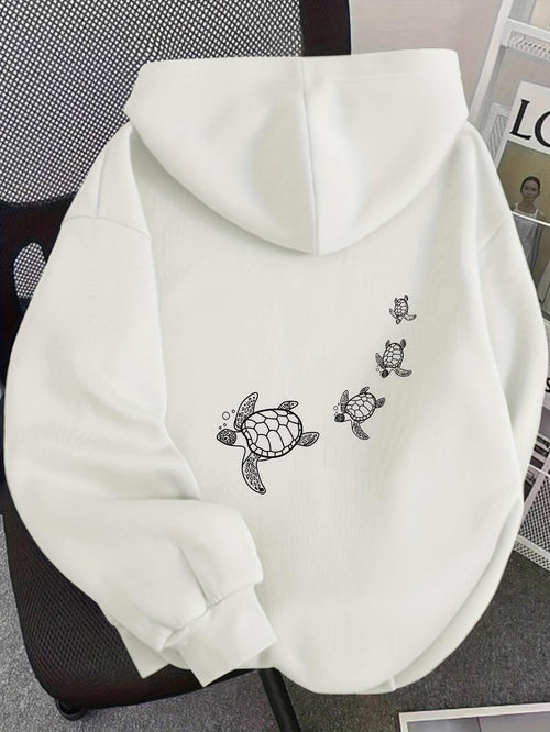 Women's Graphic Hoodie Playful Ocean Journey With Cute Swimming Baby Turtles Hoodie