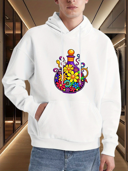 Men's Graphic Hoodie Colorful Potion With Blooming Flowers And Vibrant Decorative Bottle