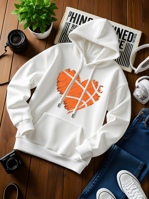 Men's Graphic Hoodie Orange Brushstroke Crisscrossed Lines Forming Artistic Heart