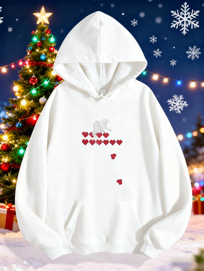 Women's Graphic Hoodie Falling Red Hearts With Subtle White Cloud Centerpiece Hoodie