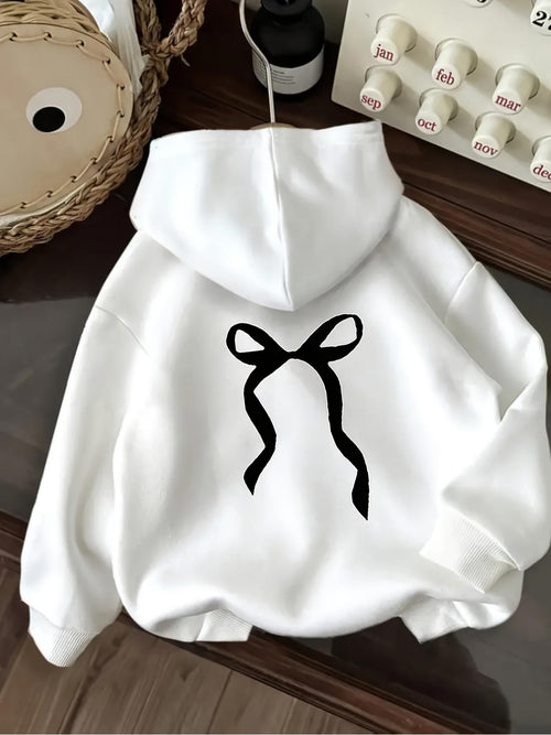 Women's Graphic Hoodie Simple Bow Ribbon Silhouette Under Soft White Shadow Bow