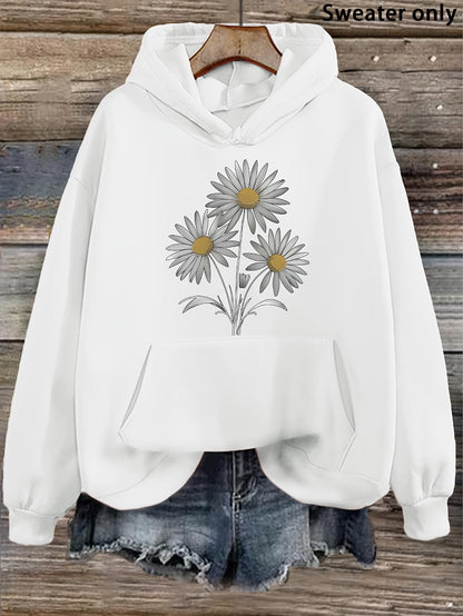 Women's Graphic Hoodie Delicate White Petals With Bright Yellow Centers Blooming Daisy Flower