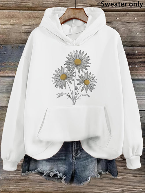 Women's Graphic Hoodie Delicate White Petals With Bright Yellow Centers Blooming Daisy Flower