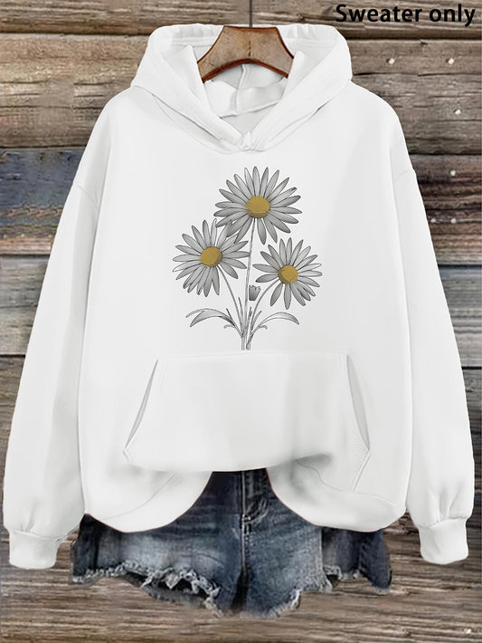 Women's Graphic Hoodie Delicate White Petals With Bright Yellow Centers Blooming Daisy Flower