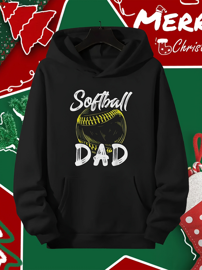 Men's Graphic Hoodie Softball Dad Grungy Artistic Yellow Stitching Patterned Softball