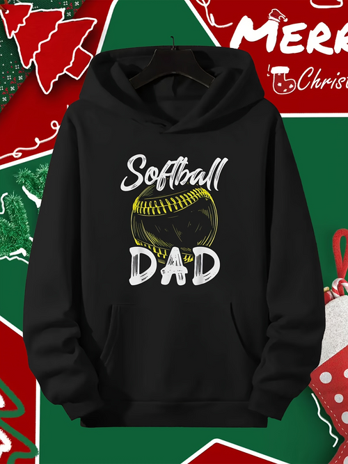Men's Graphic Hoodie Softball Dad Grungy Artistic Yellow Stitching Patterned Softball