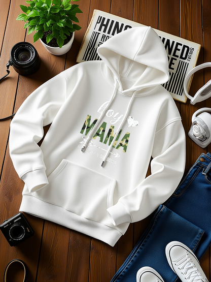 Men's Graphic Hoodie Blessed Mama With Green Camouflage Patterned Letters And White Butterfly Hoodie