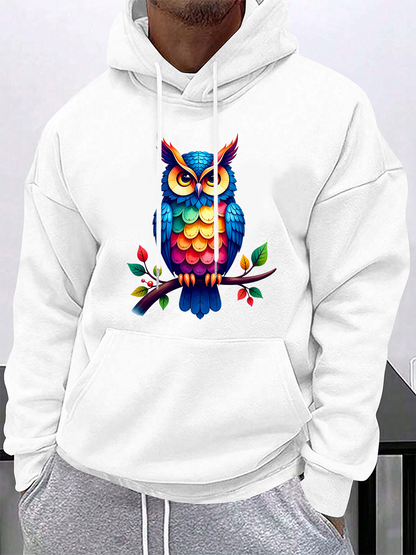Men's Graphic Hoodie Colorful Branch With Vibrant Detailed Pattern Perching Owl