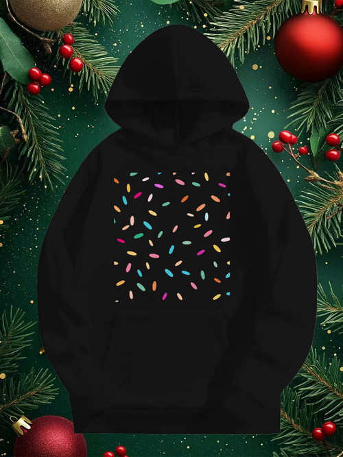 Men's Graphic Hoodie Colorful Holiday Confetti Sprinkles Scattered On Dark Background Sweatshirt