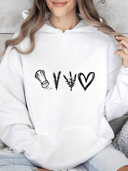 Women's Graphic Hoodie Love For Cooking With Herbs And Heart Symbol Hoodie
