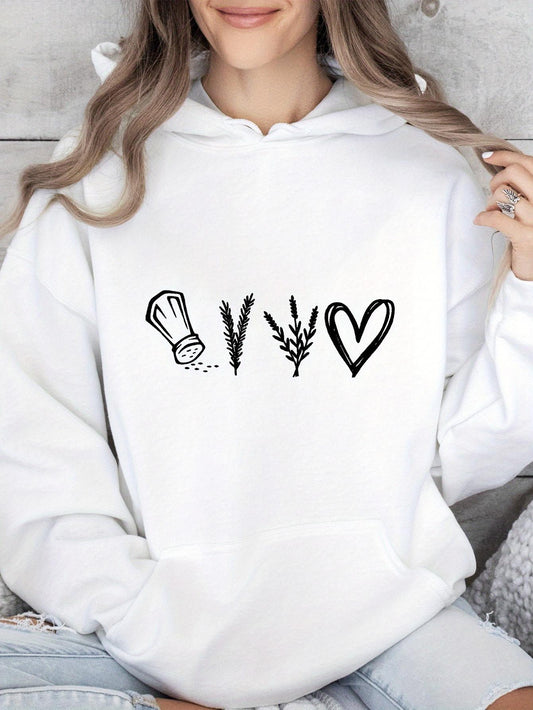 Women's Graphic Hoodie Love For Cooking With Herbs And Heart Symbol Hoodie