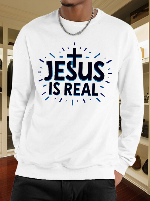 Men's Graphic Hoodie Radiant Blue Beams With Cross Lettering Surrounding Inspirational Message Sweatshirt