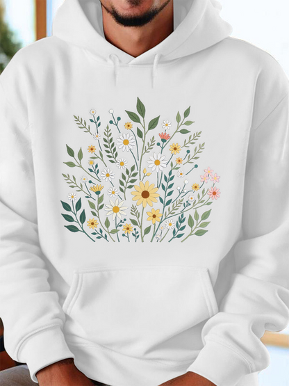 Men's Graphic Hoodie Delicate Spring Garden With Soft Pastel Blossoms Blooming Wildflowers And Lush Leaves