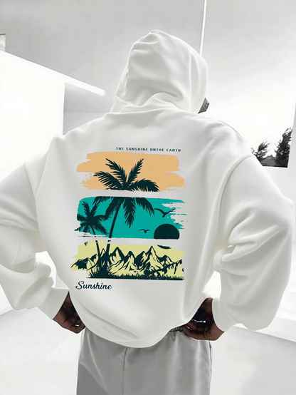 Men's Graphic Hoodie Sunshine Tropical Sunset With Palm Trees And Mountain Silhouettes Landscape