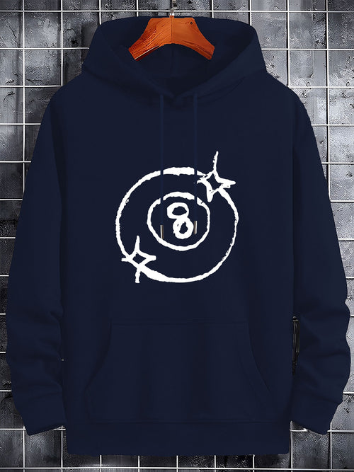 Men's Graphic Hoodie Hand Drawn White Circular Lines With Sparkling Surrounding Eight Ball