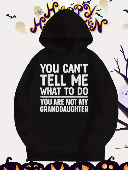 Men's Graphic Hoodie Bold White Text With Playful Statement Across Solid Black Hoodie