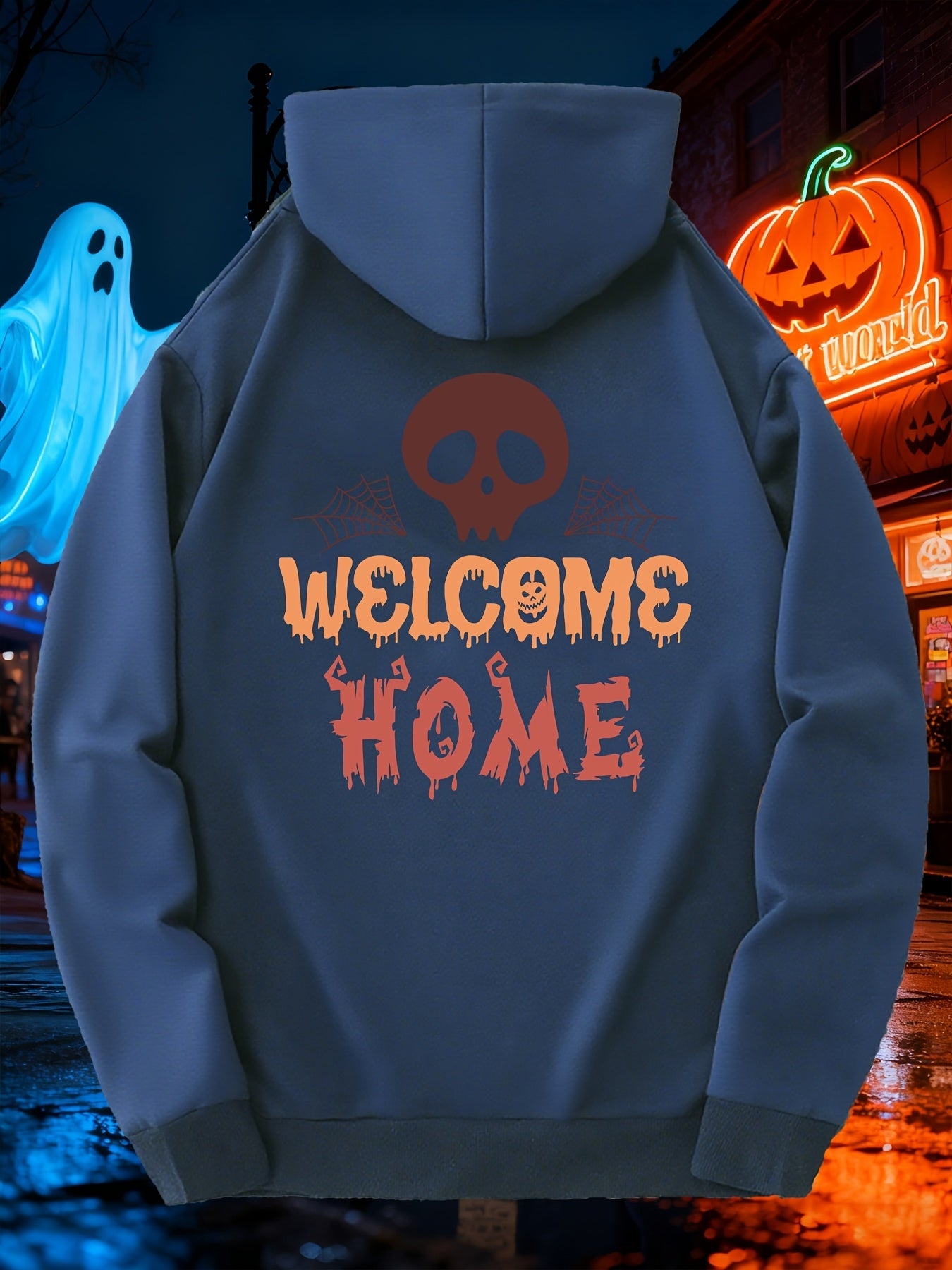Men's Graphic Hoodie Welcome Home Spooky Night With Creepy Skull Design Hoodie