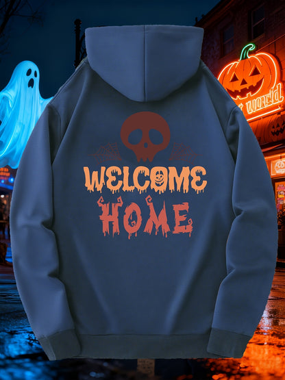Men's Graphic Hoodie Welcome Home Spooky Night With Creepy Skull Design Hoodie