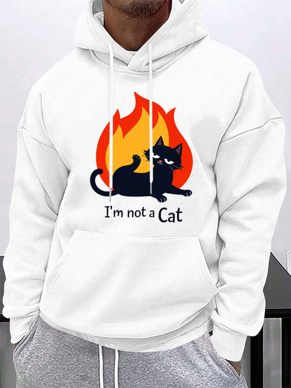 Men's Graphic Hoodie Im Not A Cat Sitting Black Cat With Flames Rising Behind
